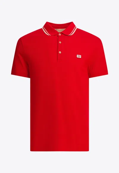 Valentino Vlogo Patch Cotton Piqué Polo Shirt In Red