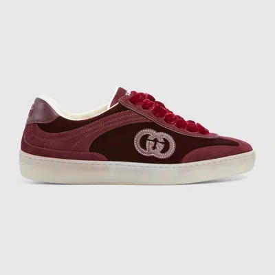 Gucci Velvet Sneakers With Nylon Insert And Suede In Burgundy