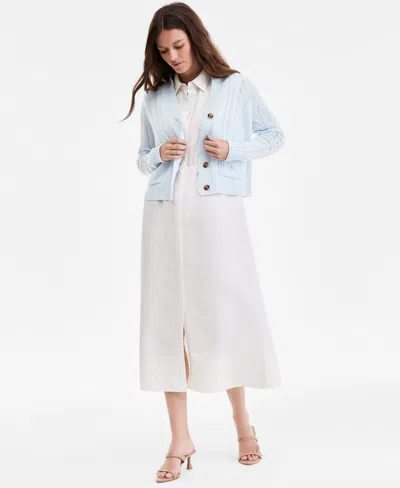 Charter Club Women's 100% Cashmere Cable-knit Cropped Cardigan Sweater, Macy's Exclusive In Blue