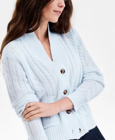 Charter Club Women's 100% Cashmere Cable-knit Cropped Cardigan Sweater, Macy's Exclusive In Blue