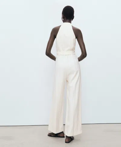 Mango Sleeveless Tie Waist Jumpsuit In Sand