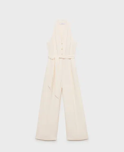 Mango Sleeveless Tie Waist Jumpsuit In Sand