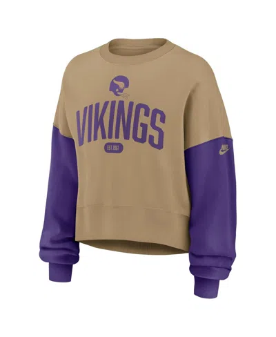 Nike Tan Minnesota Vikings Oversized Rewind Pullover Sweatshirt In Multi