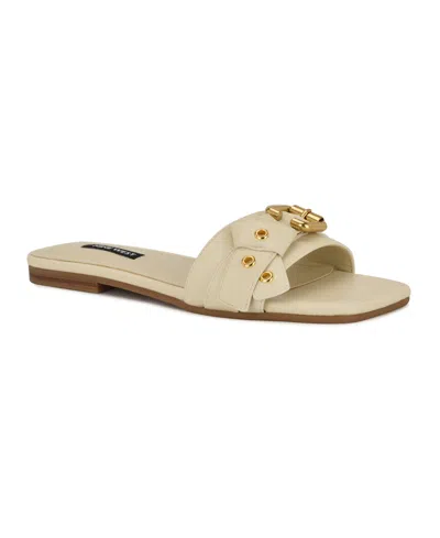Nine West Women's Missj Buckle Slip-on Flat Sandals In White