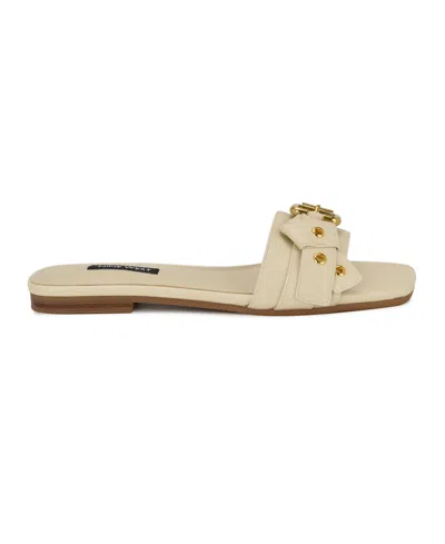Nine West Women's Missj Buckle Slip-on Flat Sandals In White