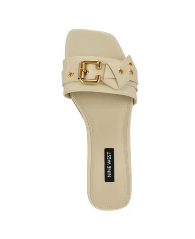 Nine West Women's Missj Buckle Slip-on Flat Sandals In White