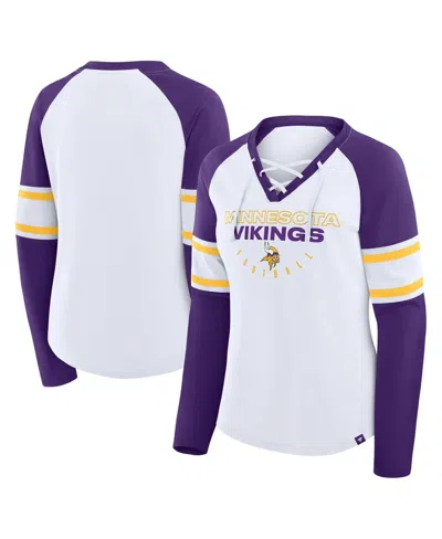 Fanatics Women's White/purple Minnesota Vikings Redzone Blitz Package Raglan Lace-up V-neck Long Sleeve T-shi In Multi