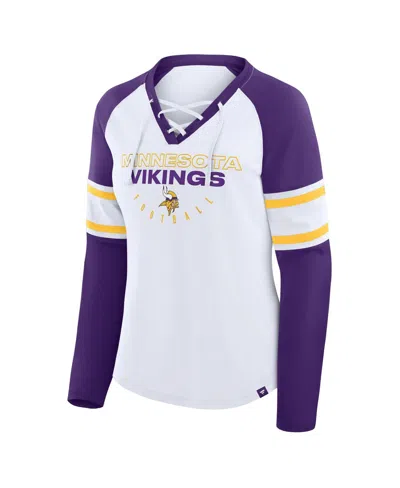 Fanatics Women's White/purple Minnesota Vikings Redzone Blitz Package Raglan Lace-up V-neck Long Sleeve T-shi In Multi
