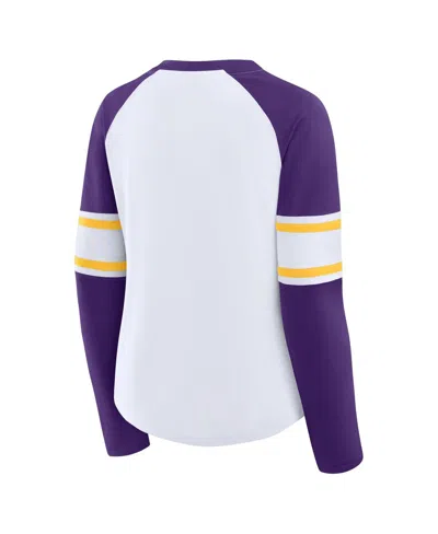Fanatics Women's White/purple Minnesota Vikings Redzone Blitz Package Raglan Lace-up V-neck Long Sleeve T-shi In Multi