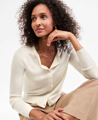 Charter Club Petite Cashmere Crewneck Button-front Cardigan, Exclusively At Macy's In White