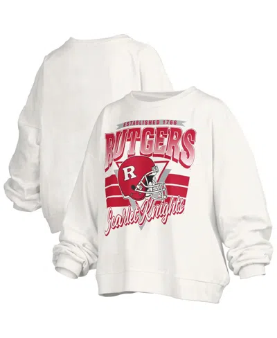 Pressbox Women's White Rutgers Scarlet Knights Oversized Janice Retro Waist-length Pullover Sweatshirt In White