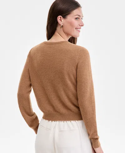 Charter Club Petite Cashmere Crewneck Button-front Cardigan, Exclusively At Macy's In Brown