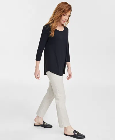 Jm Collection Women's 3/4-sleeve Knit Top, Regular & Petites, Exclusively At Macy's In Black