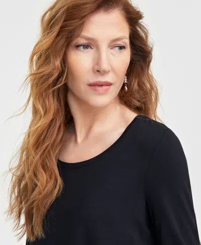 Jm Collection Women's 3/4-sleeve Knit Top, Regular & Petites, Exclusively At Macy's In Black