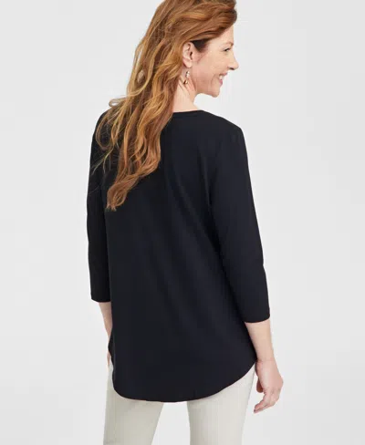 Jm Collection Women's 3/4-sleeve Knit Top, Regular & Petites, Exclusively At Macy's In Black