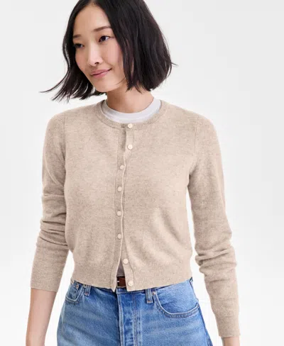 Charter Club Petite Cashmere Crewneck Button-front Cardigan, Exclusively At Macy's In Brown