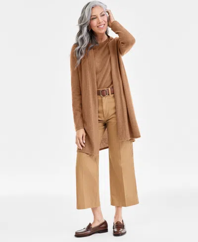 Charter Club Petite Cashmere Open-front Long-sleeve Duster, Exclusively At Macy's In Brown