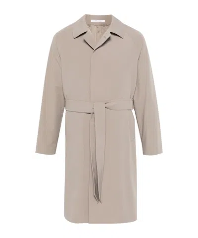 Tagliatore Minimalist Taupe Coat With Concealed Button Fastening In Animal Print