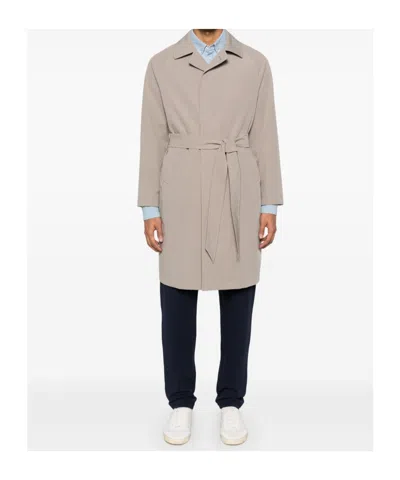 Tagliatore Minimalist Taupe Coat With Concealed Button Fastening In Animal Print