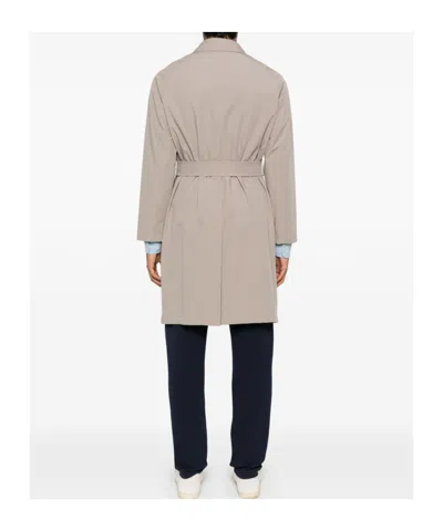 Tagliatore Minimalist Taupe Coat With Concealed Button Fastening In Animal Print