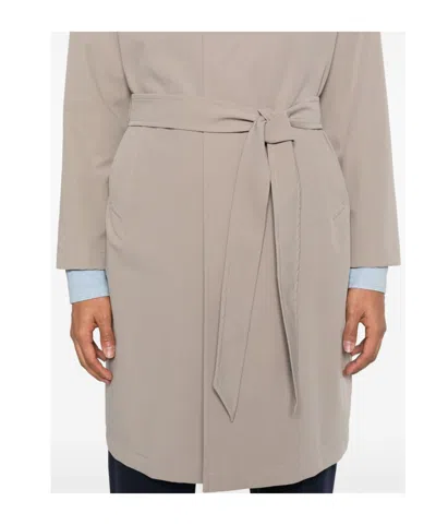 Tagliatore Minimalist Taupe Coat With Concealed Button Fastening In Animal Print