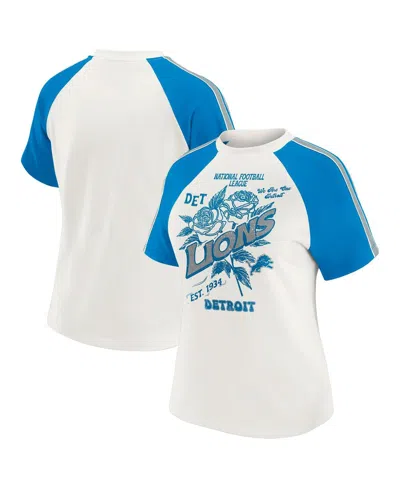 Wear By Erin Andrews Women's White Detroit Lions Sleeve Stripe Distressed Raglan T-shirt In White