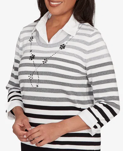 Alfred Dunner Women's Classic Ombre Stripe Two In One Sweater In Animal Print