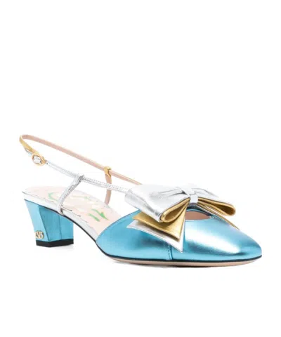 Valentino Garavani Bowow Leather Pumps In Blue