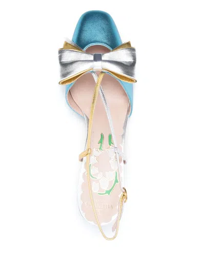 Valentino Garavani Bowow Leather Pumps In Blue