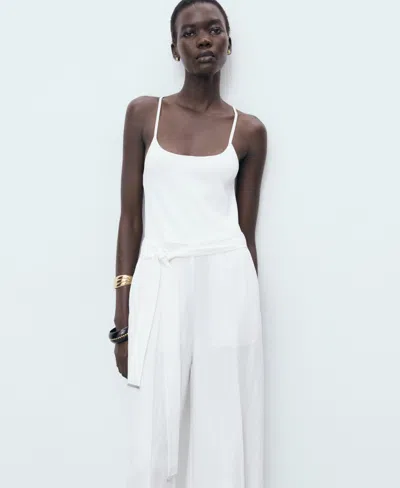 Mango Jumpsuit With Belt Off White In White