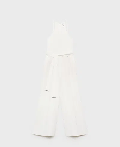 Mango Jumpsuit With Belt Off White In White