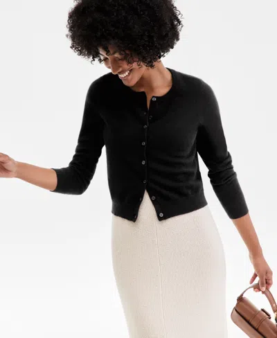 Charter Club Womens 100 Cashmere Crewneck Cardigan Pxs Xxl Macys Exclusive In Black