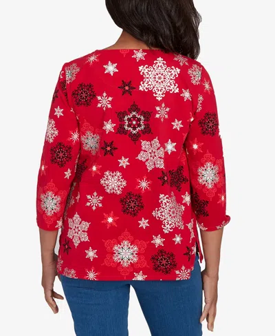 Alfred Dunner Classic Snowflake Infused Top In Red