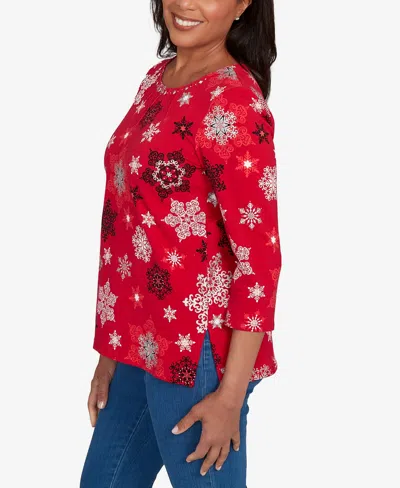 Alfred Dunner Classic Snowflake Infused Top In Red