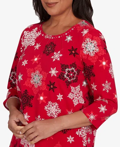 Alfred Dunner Classic Snowflake Infused Top In Red