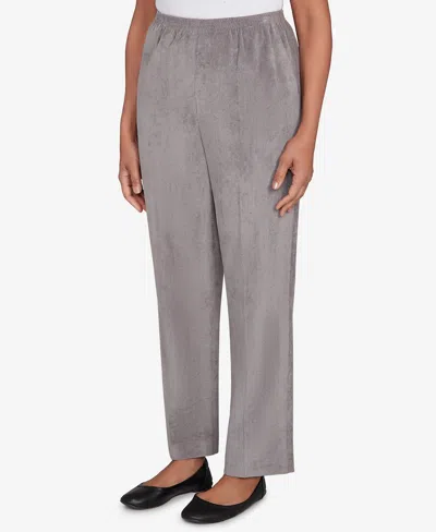 Alfred Dunner Women's Classic Corduroy Elastic Waist Medium Length Pants In Gray