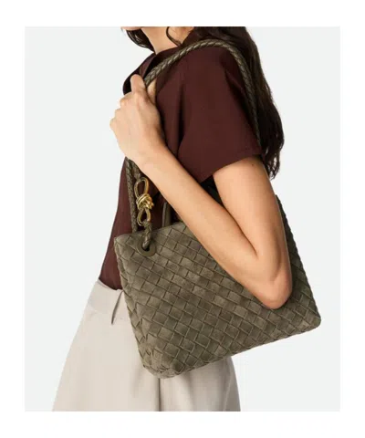 Bottega Veneta Andiamo Intrecciato Small Suede Tote Bag In Pinecone