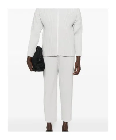 Issey Miyake Ribbed Texture Tailored Trousers Pockets In White