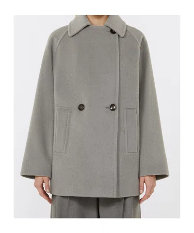 Max Mara Double-breasted Wool Pea Coat Coats Grey In Gray