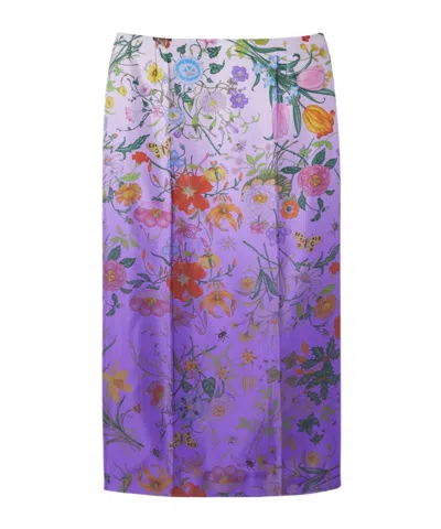 Gucci Printed Silk Twill Skirt In Purple