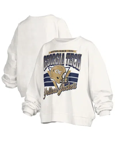 Pressbox Women's White Georgia Tech Yellow Jackets Oversized Janice Retro Waist-length Pullover Sweatshirt In White