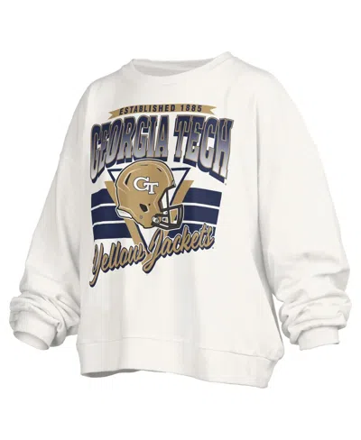 Pressbox Women's White Georgia Tech Yellow Jackets Oversized Janice Retro Waist-length Pullover Sweatshirt In White