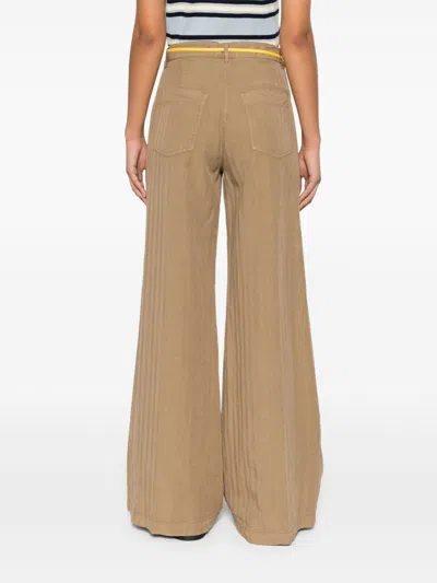 Aspesi Striped Wide-leg Trousers In Green