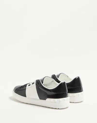 Valentino Garavani Black Leather Open Sneakers With White Band In Multi