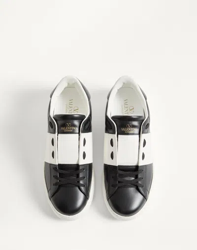 Valentino Garavani Black Leather Open Sneakers With White Band In Multi