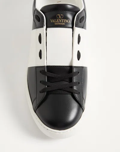 Valentino Garavani Black Leather Open Sneakers With White Band In Multi