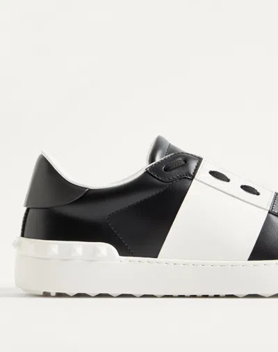 Valentino Garavani Black Leather Open Sneakers With White Band In Multi