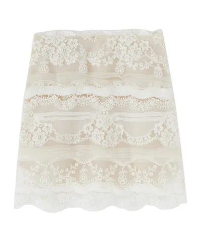 Ermanno Scervino Miniskirt In Patchwork Of Lace And Georgette In White