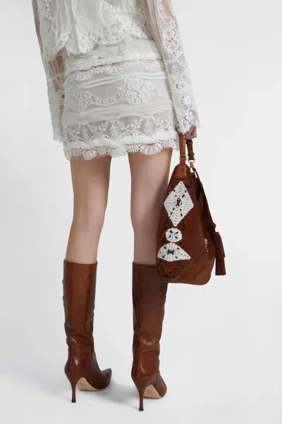 Ermanno Scervino Miniskirt In Patchwork Of Lace And Georgette In White
