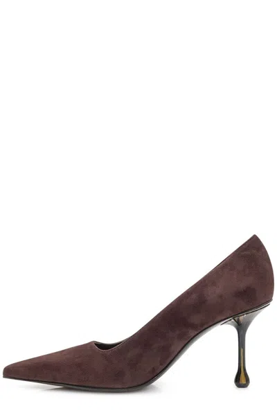 Jimmy Choo Ixia Pointed Toe Suede Pumps In Brown